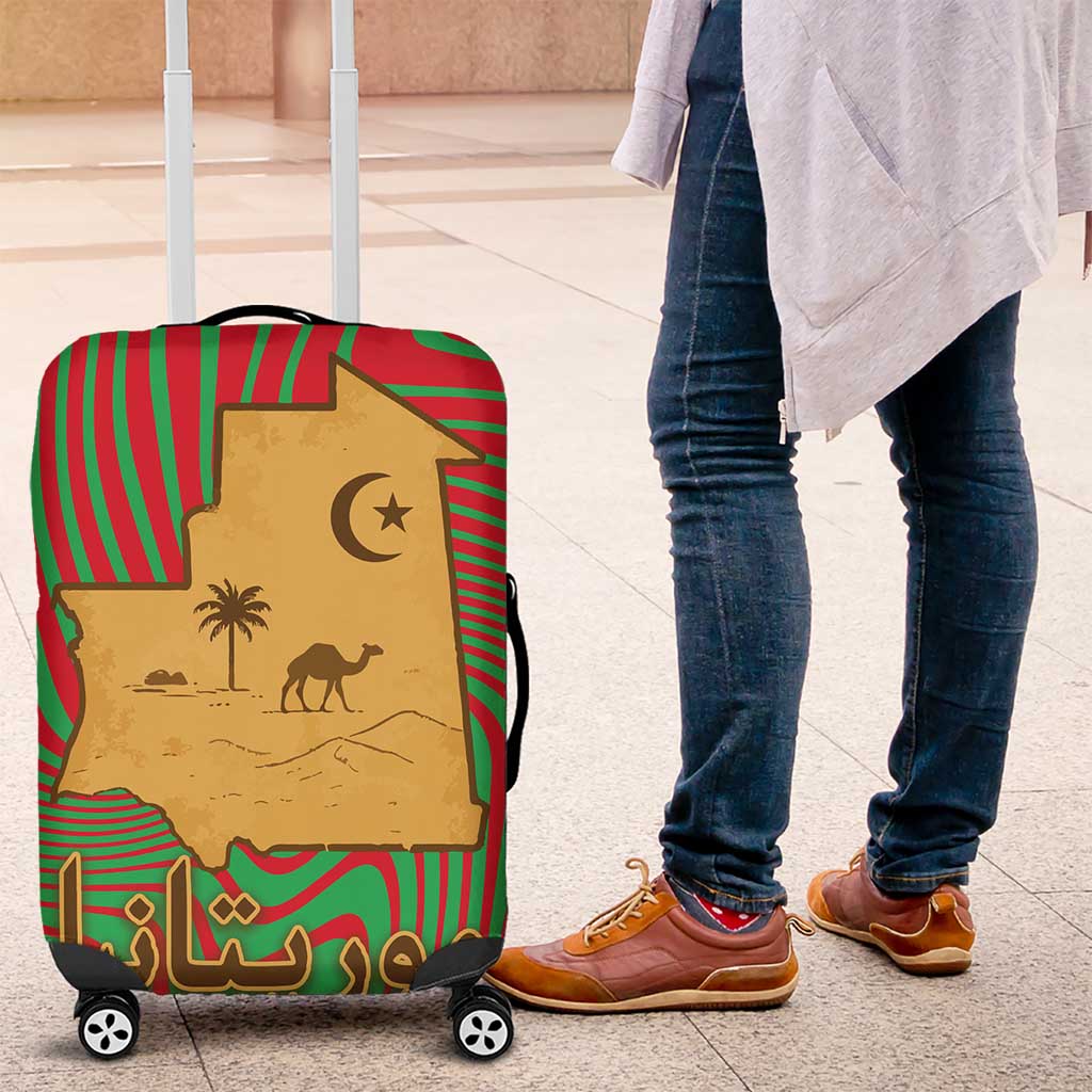 Mauritania Luggage Cover with Desert Camel Crescent Moon and Palm Tree Graphic in Red Green Gold Pattern TS04