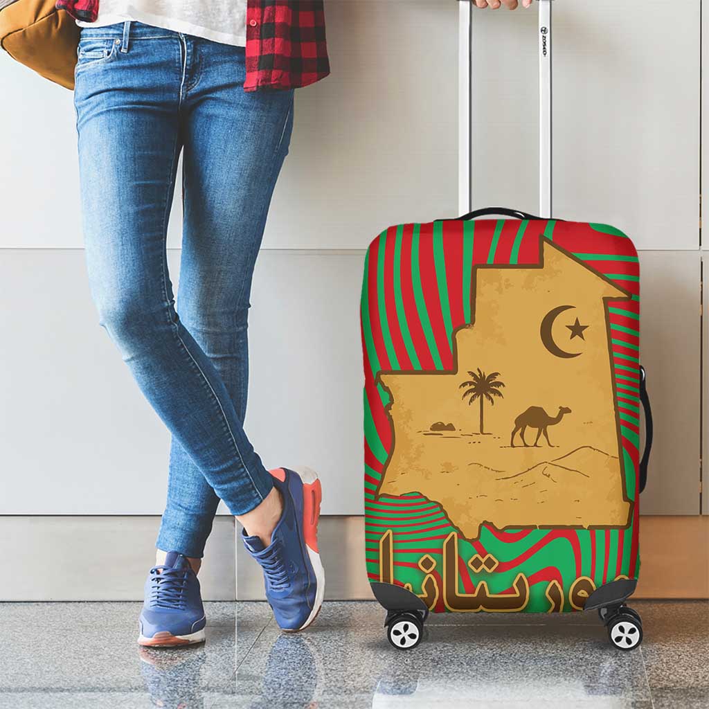 Mauritania Luggage Cover with Desert Camel Crescent Moon and Palm Tree Graphic in Red Green Gold Pattern TS04