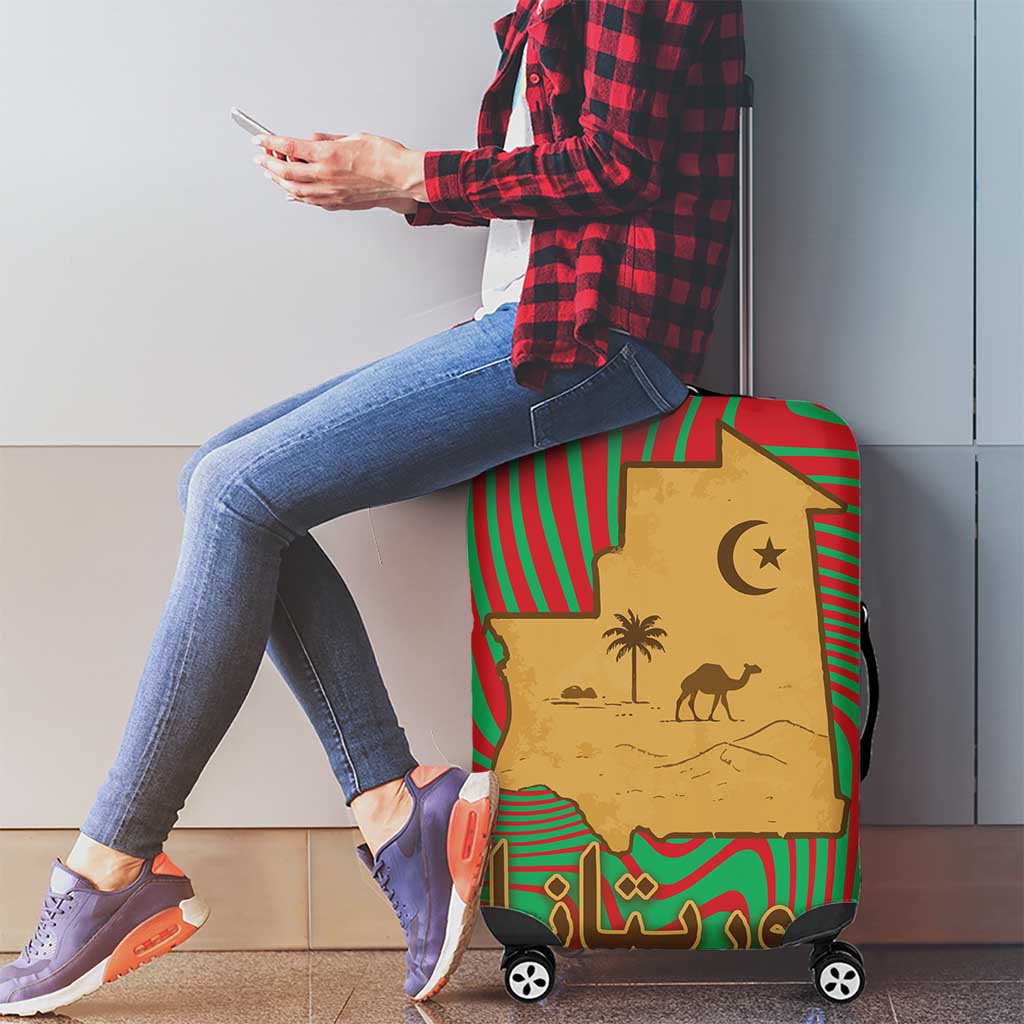 Mauritania Luggage Cover with Desert Camel Crescent Moon and Palm Tree Graphic in Red Green Gold Pattern TS04