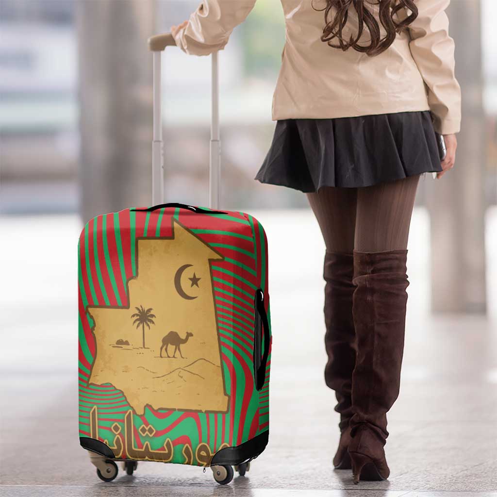 Mauritania Luggage Cover with Desert Camel Crescent Moon and Palm Tree Graphic in Red Green Gold Pattern TS04
