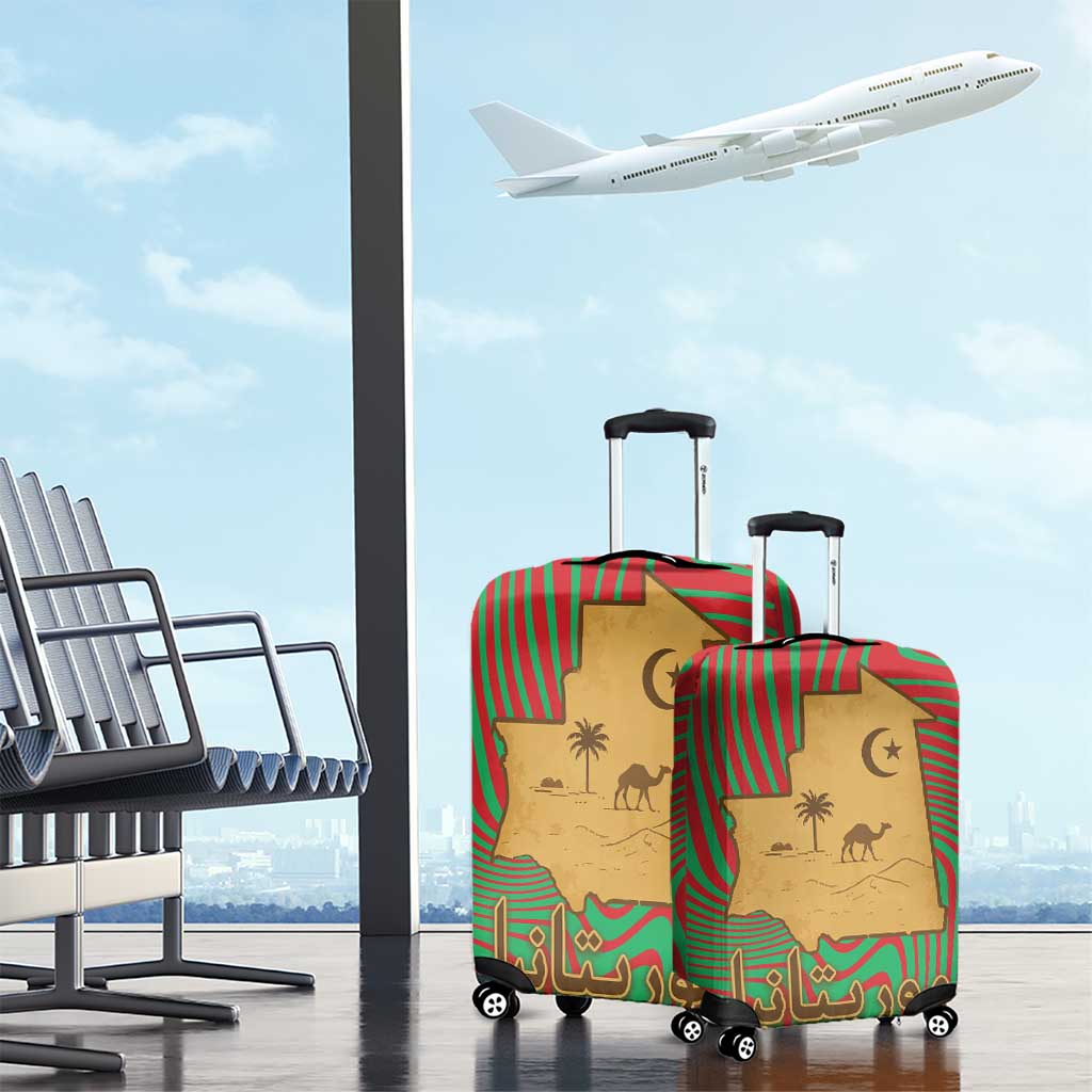 Mauritania Luggage Cover with Desert Camel Crescent Moon and Palm Tree Graphic in Red Green Gold Pattern TS04