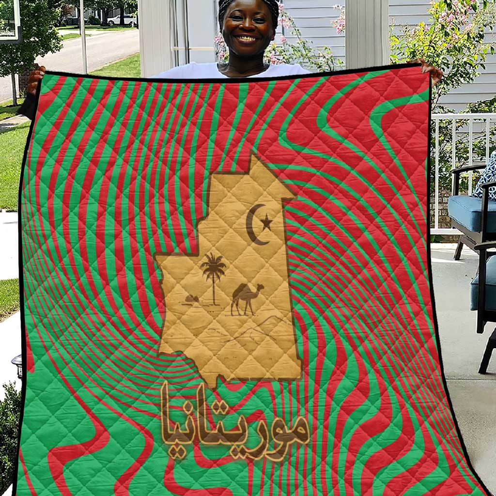 Mauritania Quilt - Desert Camel Crescent Moon and Palm Tree Graphic in Red Green Gold Pattern TS04