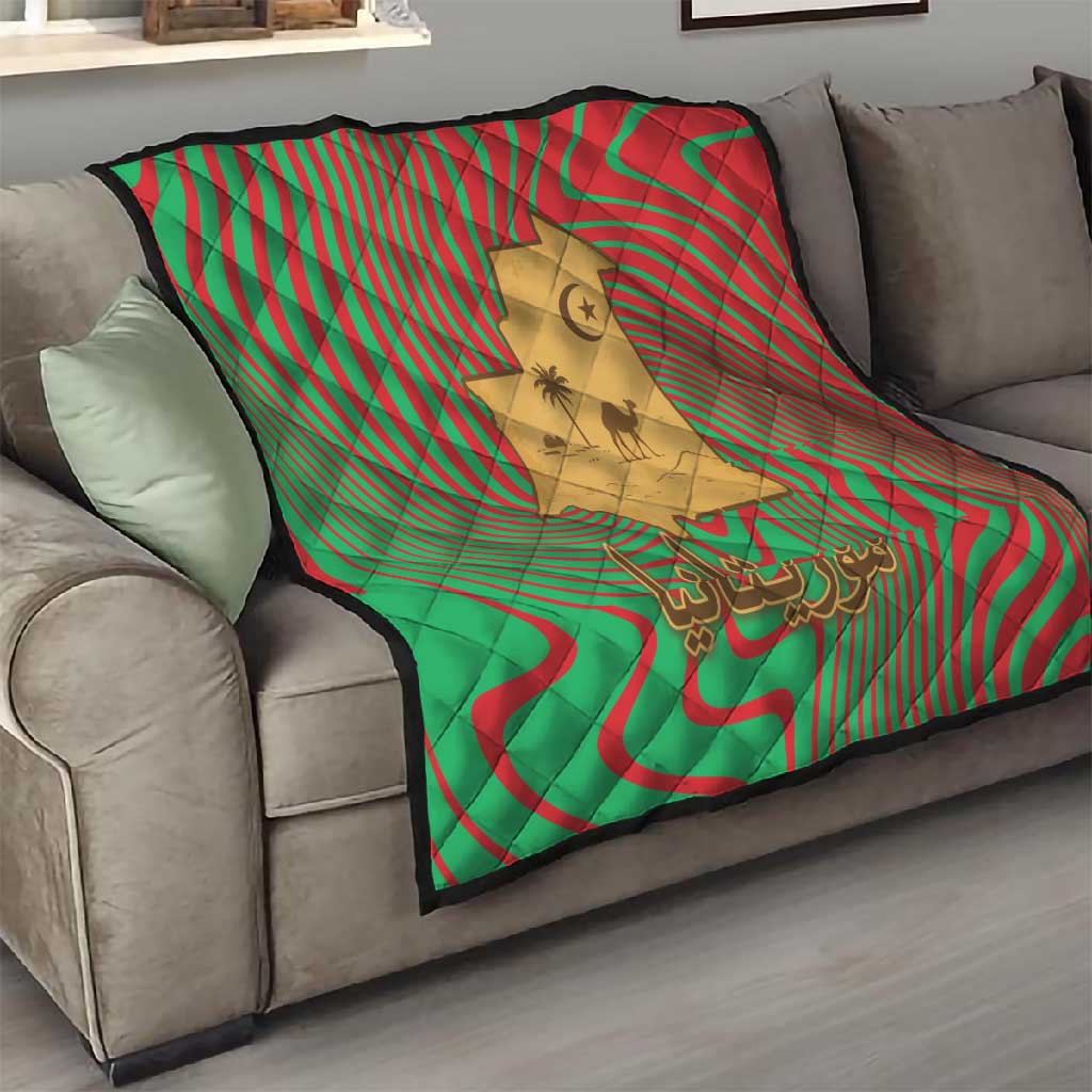 Mauritania Quilt - Desert Camel Crescent Moon and Palm Tree Graphic in Red Green Gold Pattern TS04