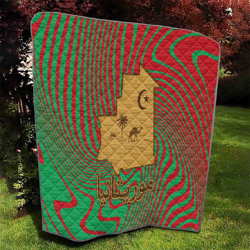 Mauritania Quilt - Desert Camel Crescent Moon and Palm Tree Graphic in Red Green Gold Pattern TS04