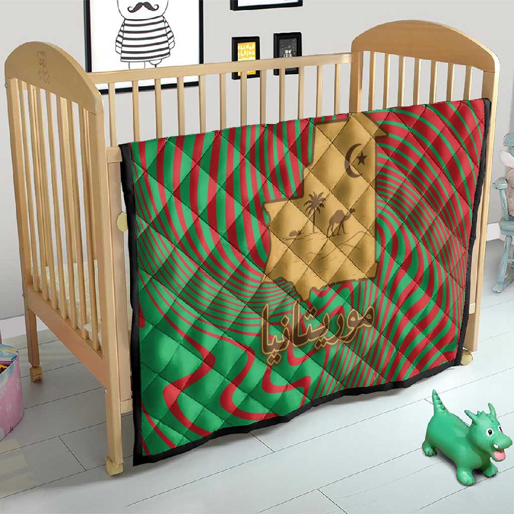 Mauritania Quilt - Desert Camel Crescent Moon and Palm Tree Graphic in Red Green Gold Pattern TS04