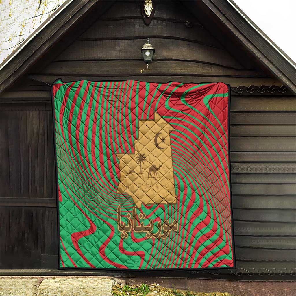 Mauritania Quilt - Desert Camel Crescent Moon and Palm Tree Graphic in Red Green Gold Pattern TS04