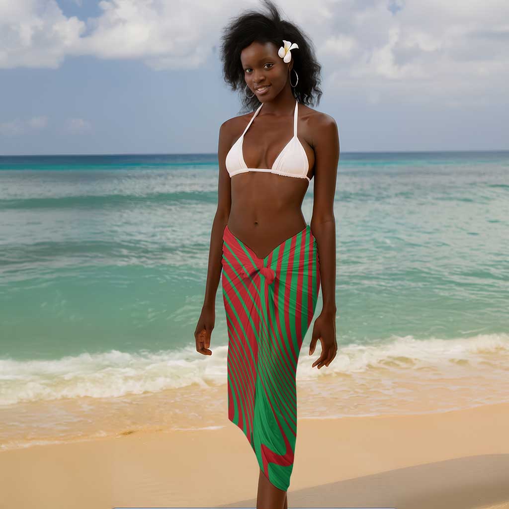 Mauritania Sarong - Desert Camel Crescent Moon and Palm Tree Graphic in Red Green Gold Pattern TS04