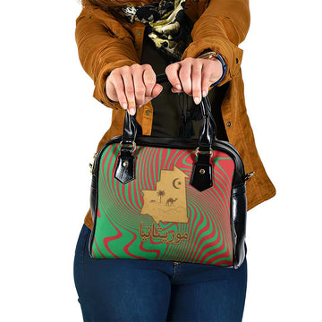 Mauritania Shoulder Handbag with Desert Camel Crescent Moon and Palm Tree Graphic in Red Green Gold Pattern TS04