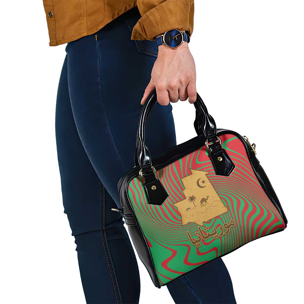 Mauritania Shoulder Handbag with Desert Camel Crescent Moon and Palm Tree Graphic in Red Green Gold Pattern TS04