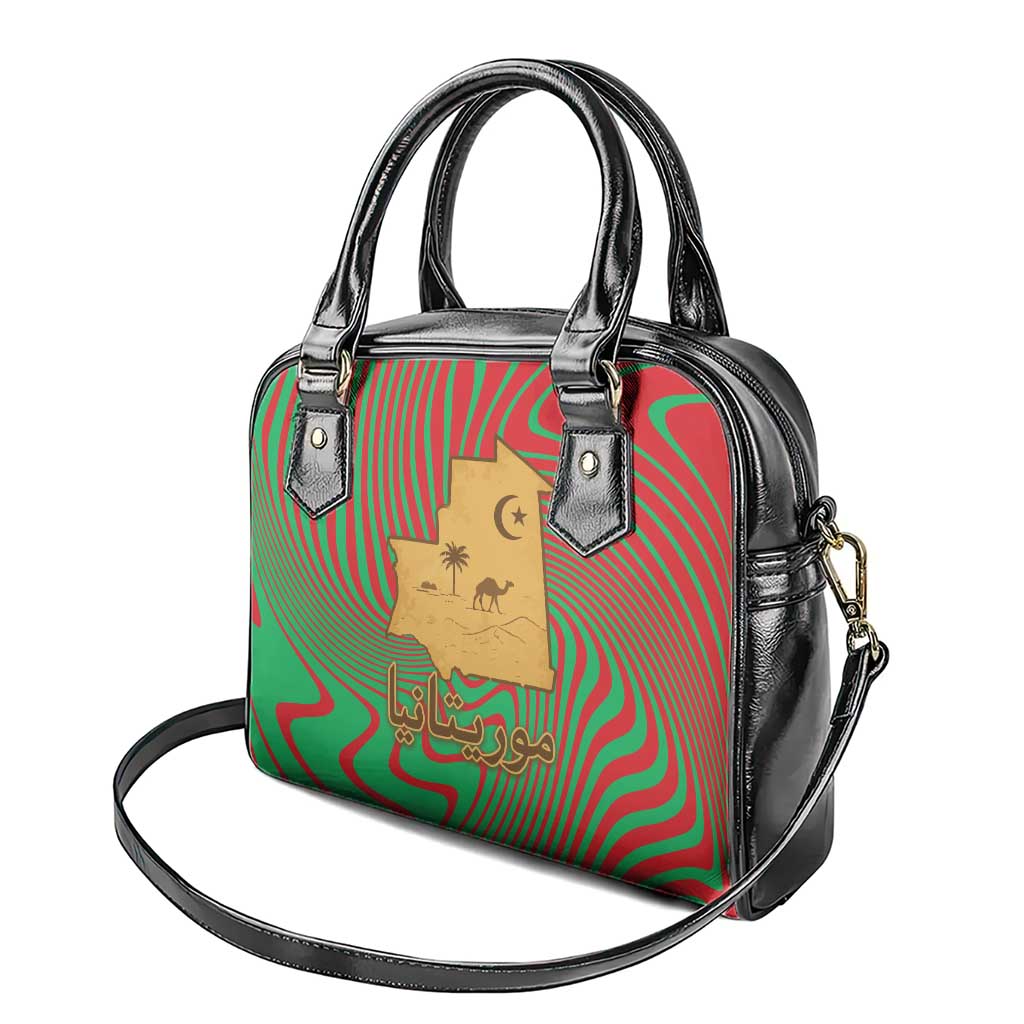 Mauritania Shoulder Handbag with Desert Camel Crescent Moon and Palm Tree Graphic in Red Green Gold Pattern TS04