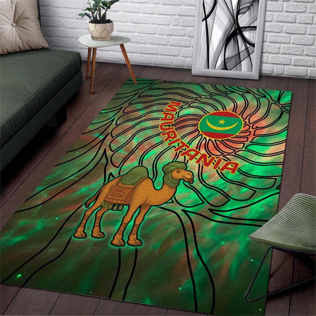 Mauritania Area Rug - Green Tie Dye Camel and Crescent Moon Flag Design TS04