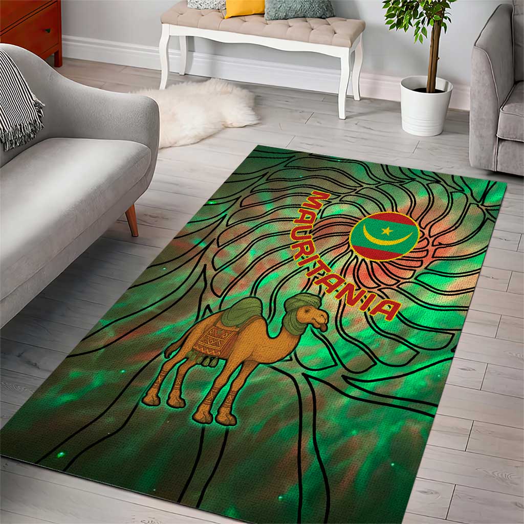 Mauritania Area Rug - Green Tie Dye Camel and Crescent Moon Flag Design TS04