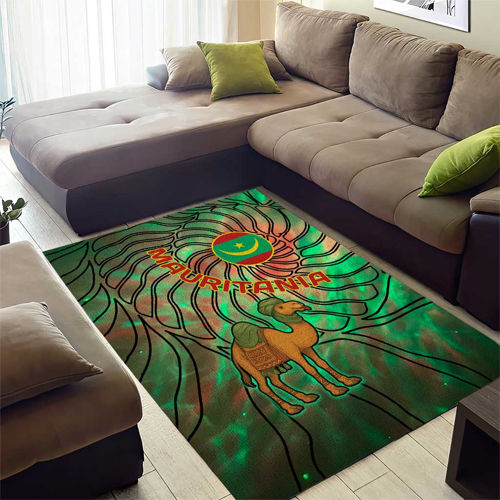 Mauritania Area Rug - Green Tie Dye Camel and Crescent Moon Flag Design TS04