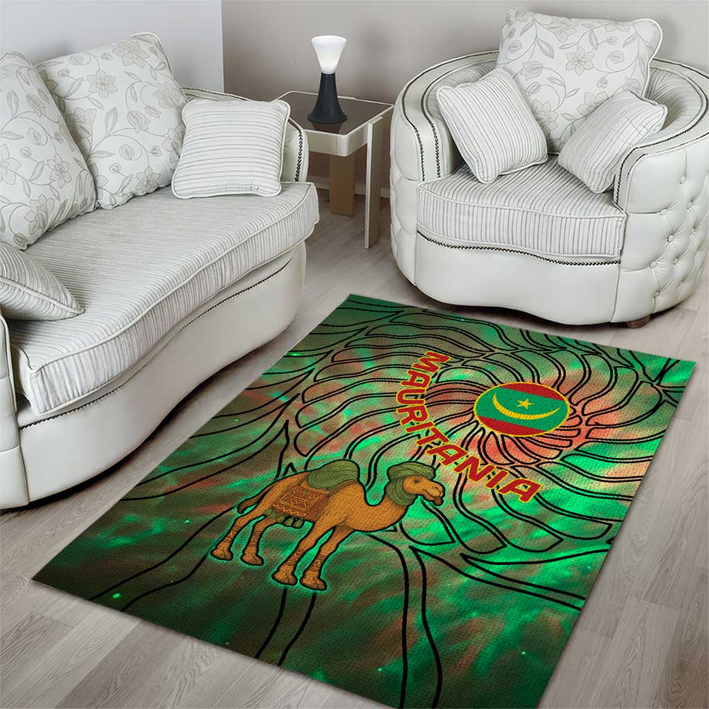 Mauritania Area Rug - Green Tie Dye Camel and Crescent Moon Flag Design TS04