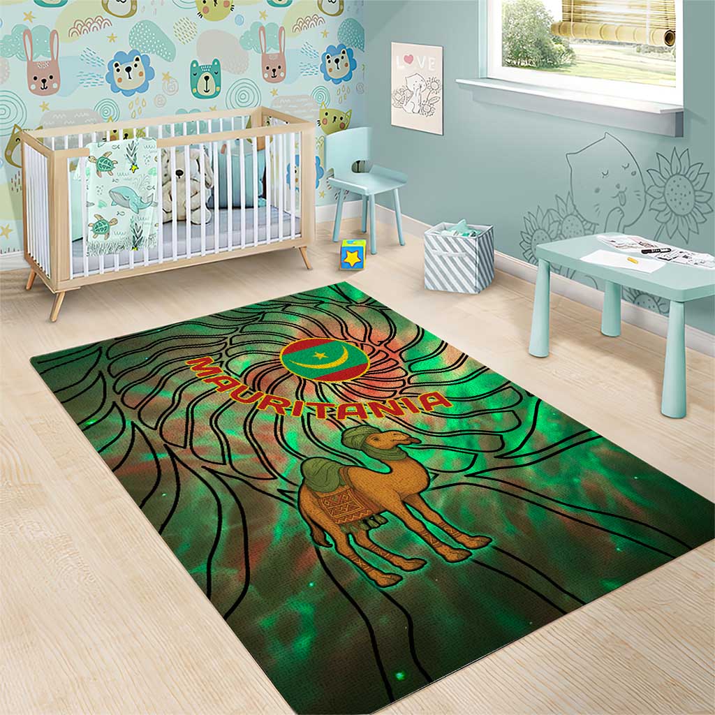 Mauritania Area Rug - Green Tie Dye Camel and Crescent Moon Flag Design TS04