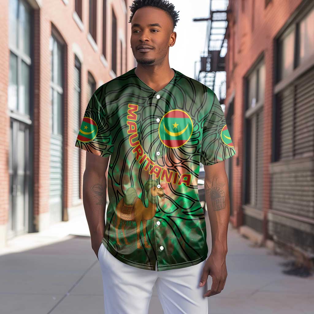 Mauritania Baseball Jersey - Green Tie Dye Camel and Crescent Moon Flag Design TS04