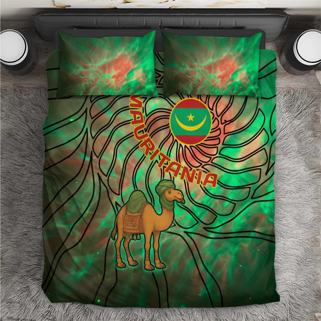 Mauritania Bedding Set - Green Tie Dye Camel and Crescent Moon Flag Design TS04