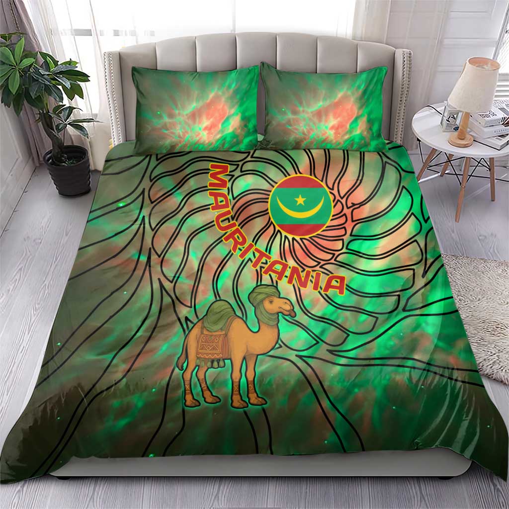 Mauritania Bedding Set - Green Tie Dye Camel and Crescent Moon Flag Design TS04