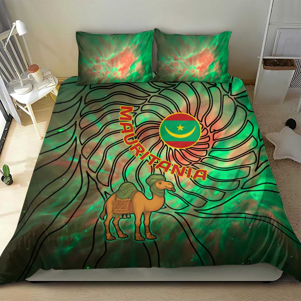 Mauritania Bedding Set - Green Tie Dye Camel and Crescent Moon Flag Design TS04