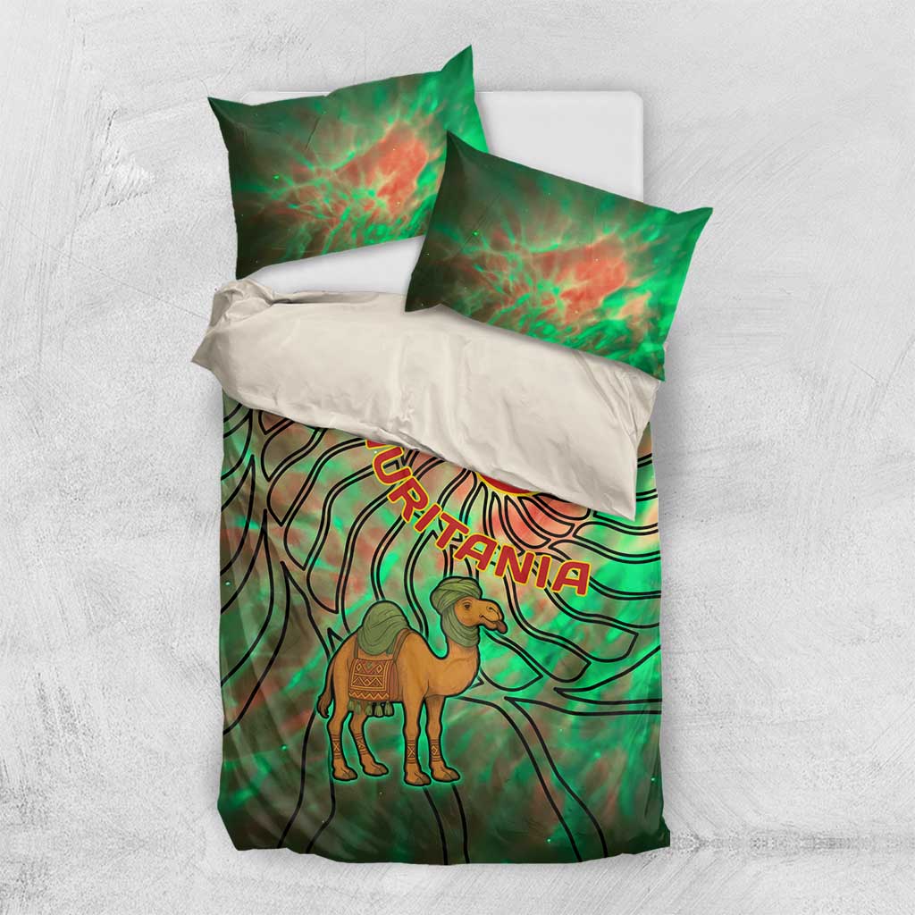 Mauritania Bedding Set - Green Tie Dye Camel and Crescent Moon Flag Design TS04