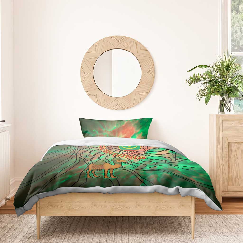Mauritania Bedding Set - Green Tie Dye Camel and Crescent Moon Flag Design TS04
