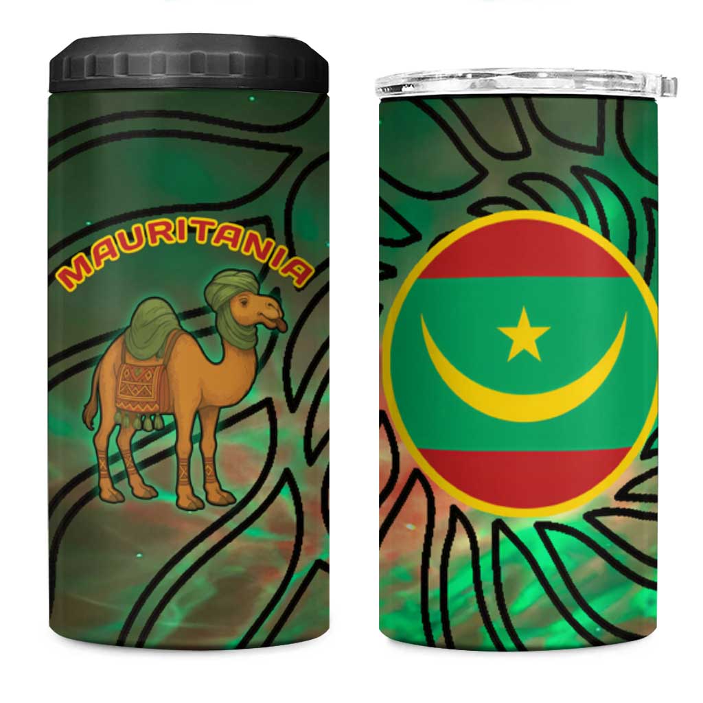 Mauritania 4 in 1 Can Cooler Tumbler - Green Tie Dye Camel and Crescent Moon Flag Design TS04
