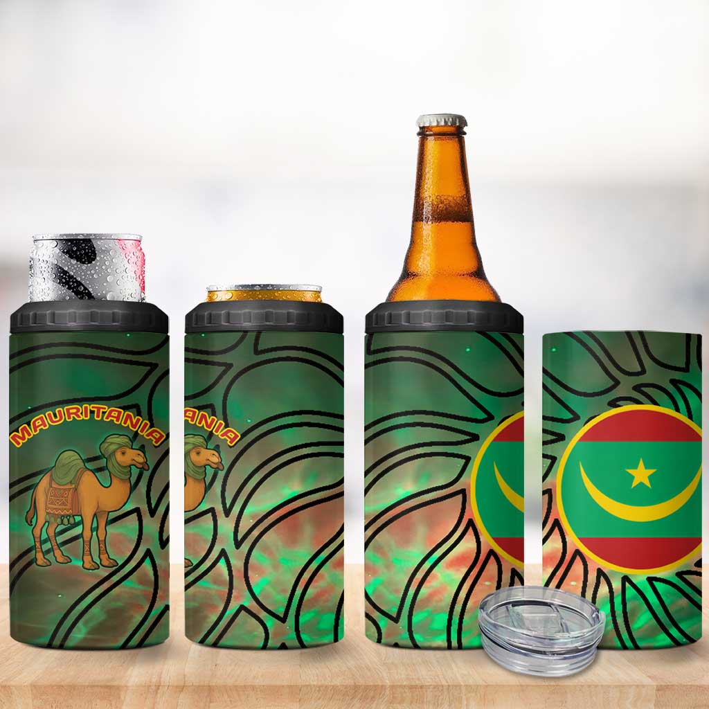 Mauritania 4 in 1 Can Cooler Tumbler - Green Tie Dye Camel and Crescent Moon Flag Design TS04