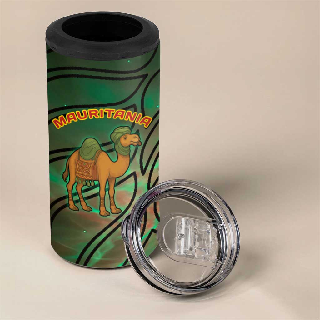 Mauritania 4 in 1 Can Cooler Tumbler - Green Tie Dye Camel and Crescent Moon Flag Design TS04
