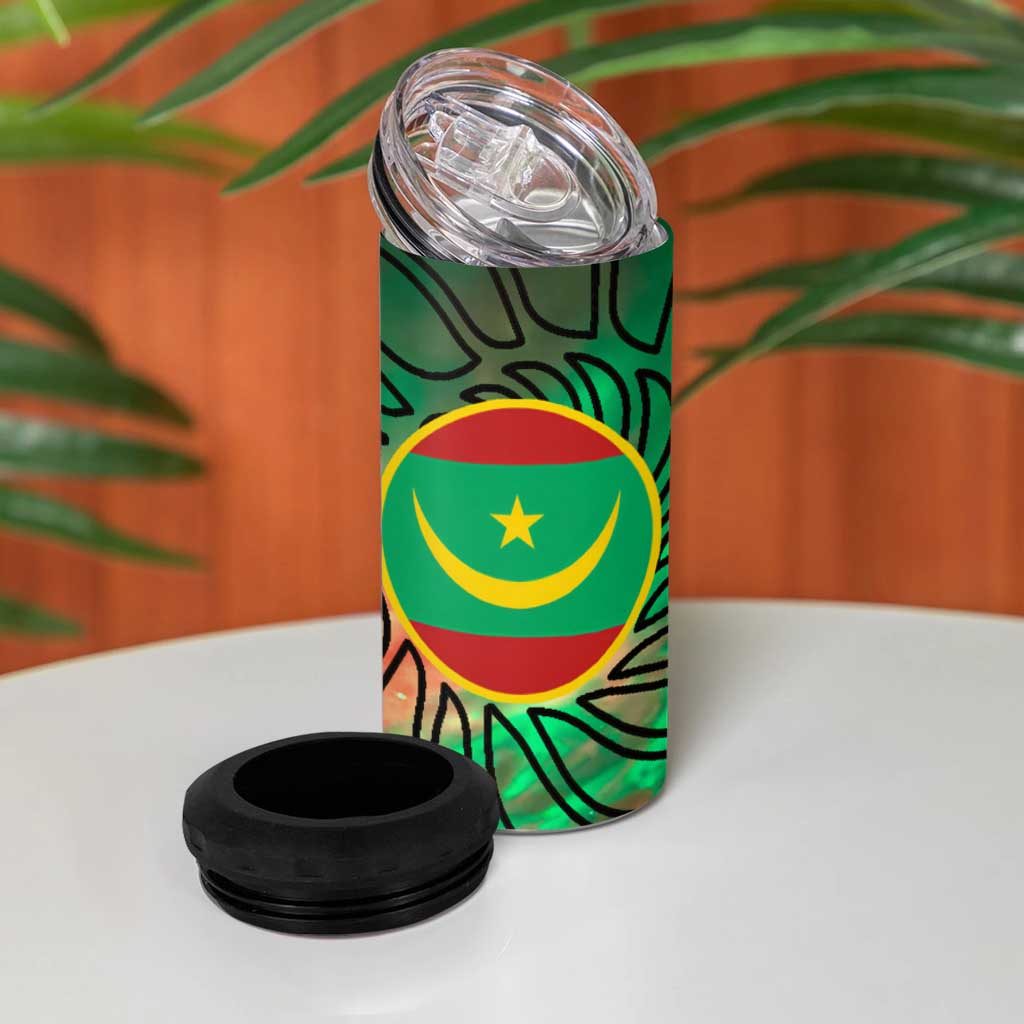 Mauritania 4 in 1 Can Cooler Tumbler - Green Tie Dye Camel and Crescent Moon Flag Design TS04