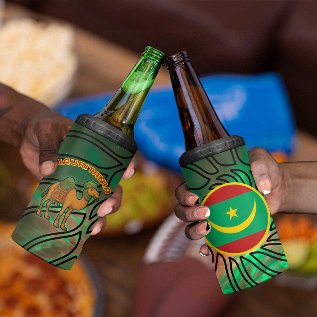 Mauritania 4 in 1 Can Cooler Tumbler - Green Tie Dye Camel and Crescent Moon Flag Design TS04