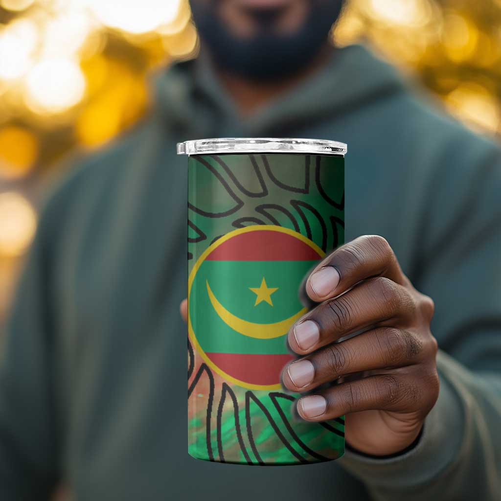 Mauritania 4 in 1 Can Cooler Tumbler - Green Tie Dye Camel and Crescent Moon Flag Design TS04