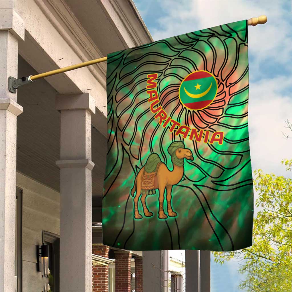 Mauritania Garden Flag - Green Tie Dye Camel and Crescent Moon Flag Design TS04