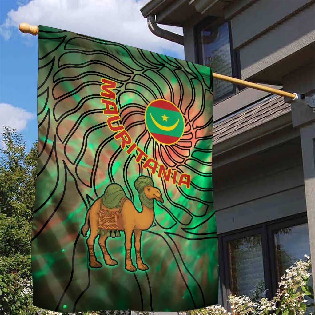 Mauritania Garden Flag - Green Tie Dye Camel and Crescent Moon Flag Design TS04