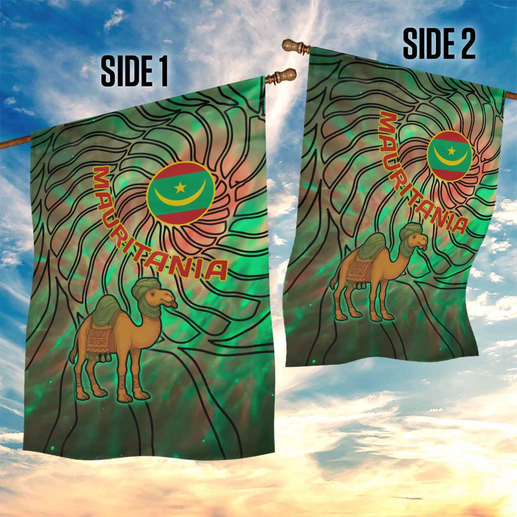 Mauritania Garden Flag - Green Tie Dye Camel and Crescent Moon Flag Design TS04