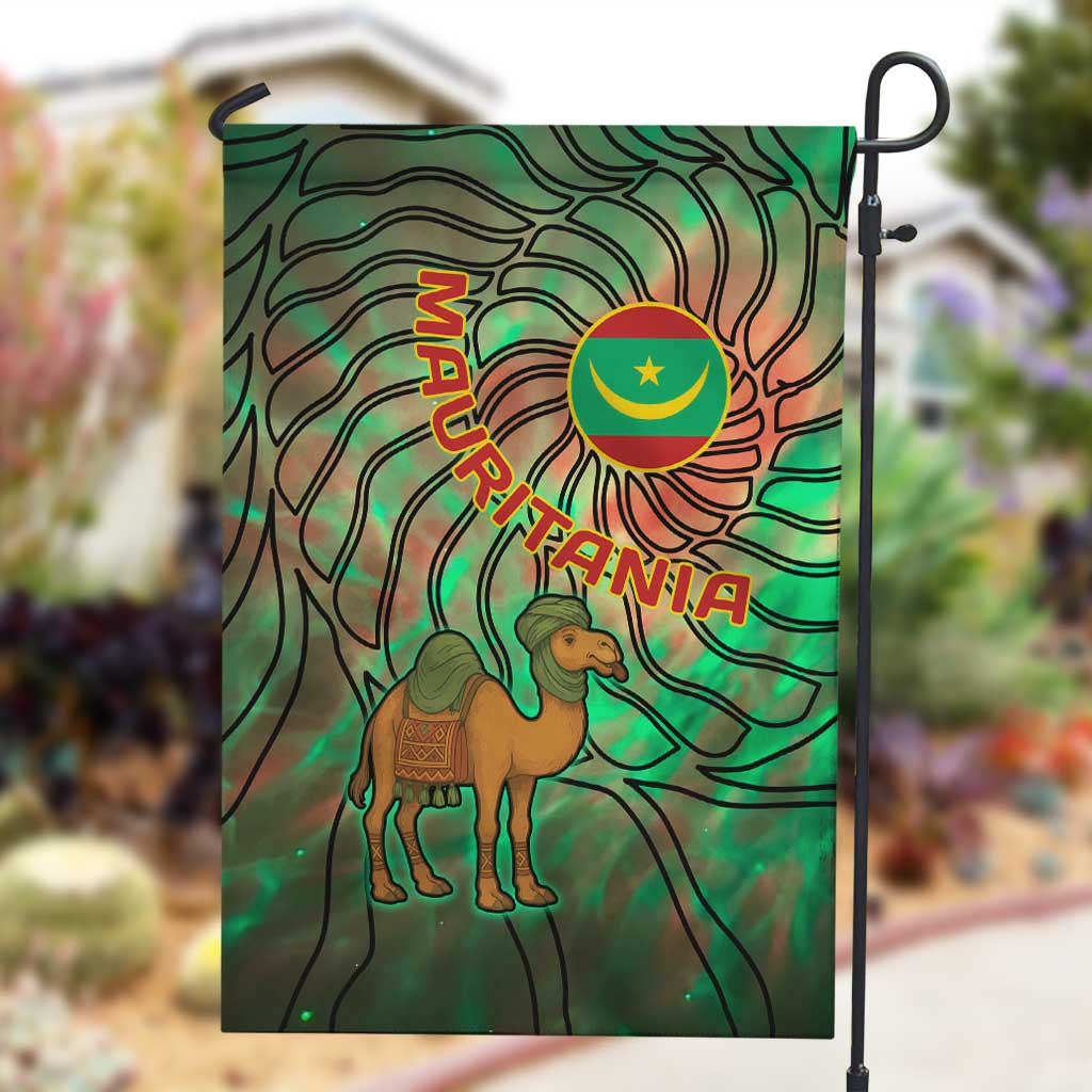 Mauritania Garden Flag - Green Tie Dye Camel and Crescent Moon Flag Design TS04