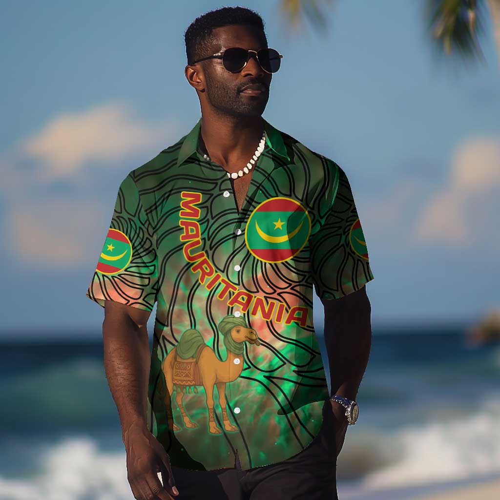 Mauritania Hawaiian Shirt - Green Tie Dye Camel and Crescent Moon Flag Design TS04