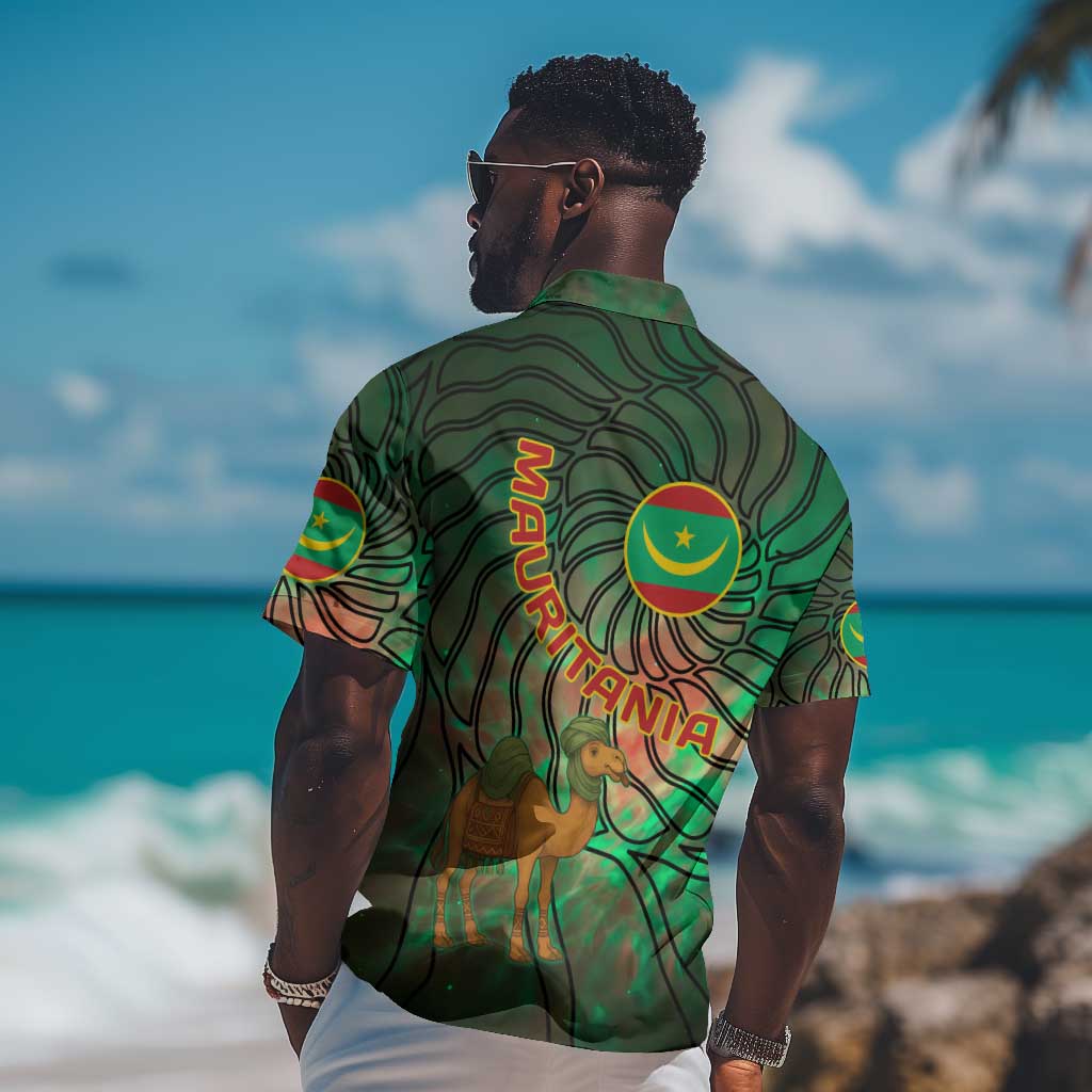 Mauritania Hawaiian Shirt - Green Tie Dye Camel and Crescent Moon Flag Design TS04