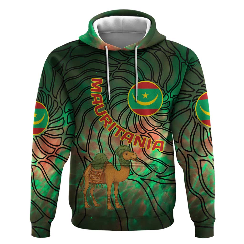Mauritania Hoodie with Green Tie Dye Camel and Crescent Moon Flag Design TS04