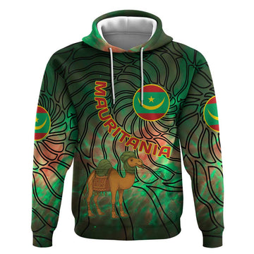 Mauritania Hoodie with Green Tie Dye Camel and Crescent Moon Flag Design TS04