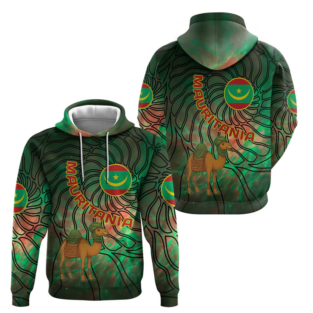 Mauritania Hoodie with Green Tie Dye Camel and Crescent Moon Flag Design TS04