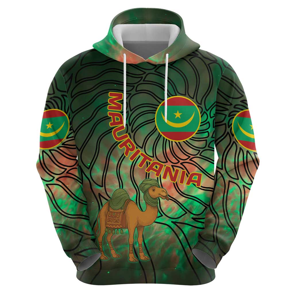 Mauritania Hoodie with Green Tie Dye Camel and Crescent Moon Flag Design TS04