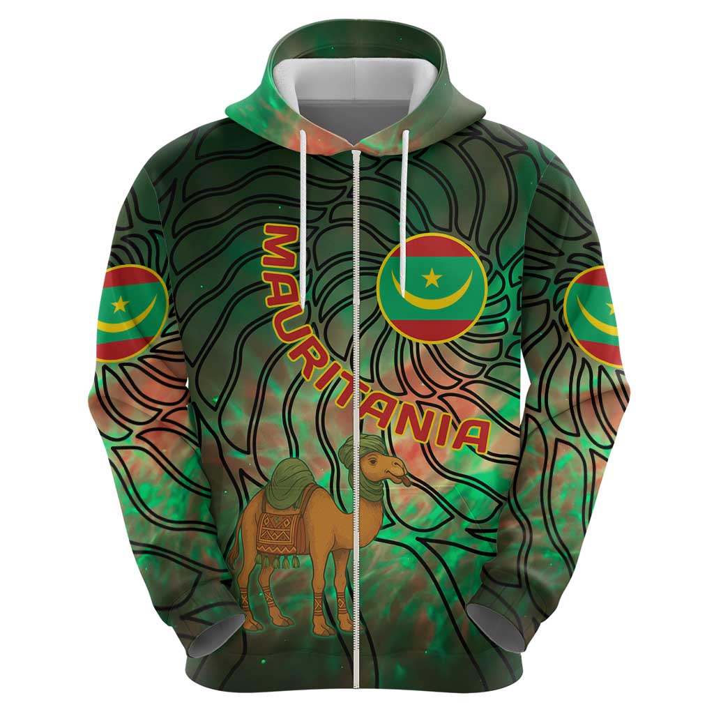 Mauritania Hoodie with Green Tie Dye Camel and Crescent Moon Flag Design TS04