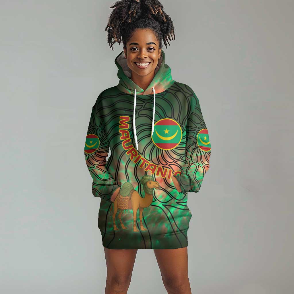 Mauritania Hoodie Dress - Green Tie Dye Camel and Crescent Moon Flag Design TS04
