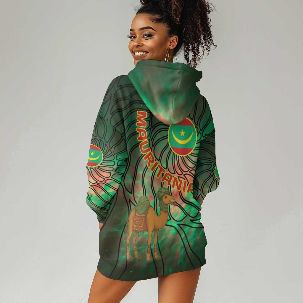 Mauritania Hoodie Dress - Green Tie Dye Camel and Crescent Moon Flag Design TS04