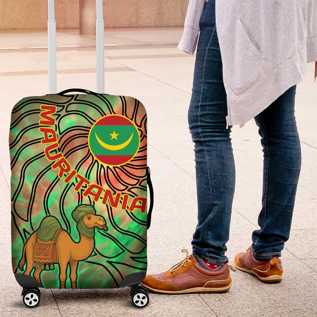 Mauritania Luggage Cover with Green Tie Dye Camel and Crescent Moon Flag Design TS04