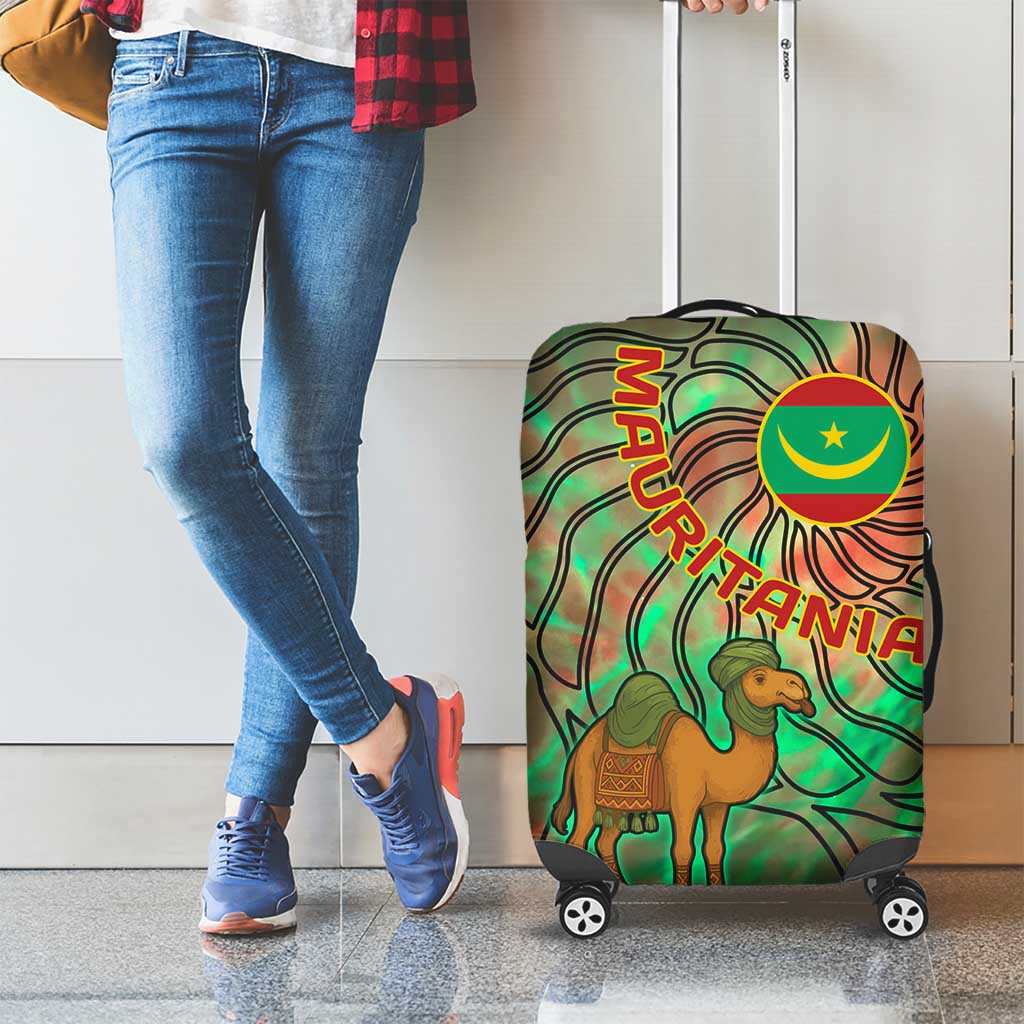 Mauritania Luggage Cover with Green Tie Dye Camel and Crescent Moon Flag Design TS04