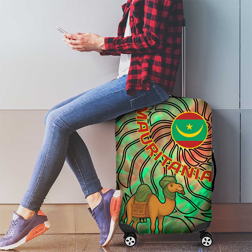 Mauritania Luggage Cover with Green Tie Dye Camel and Crescent Moon Flag Design TS04
