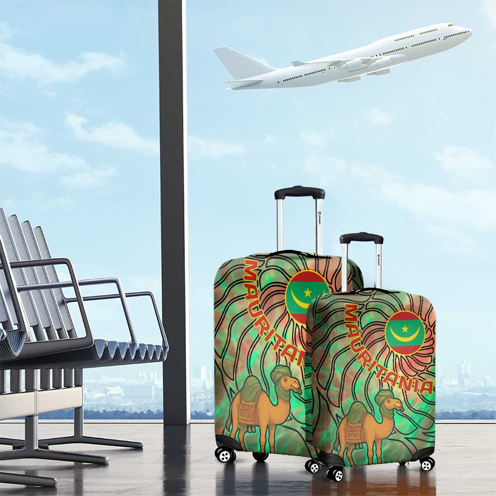 Mauritania Luggage Cover with Green Tie Dye Camel and Crescent Moon Flag Design TS04