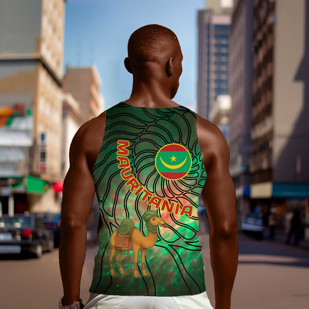 Mauritania Men Tank Top - Green Tie Dye Camel and Crescent Moon Flag Design TS04