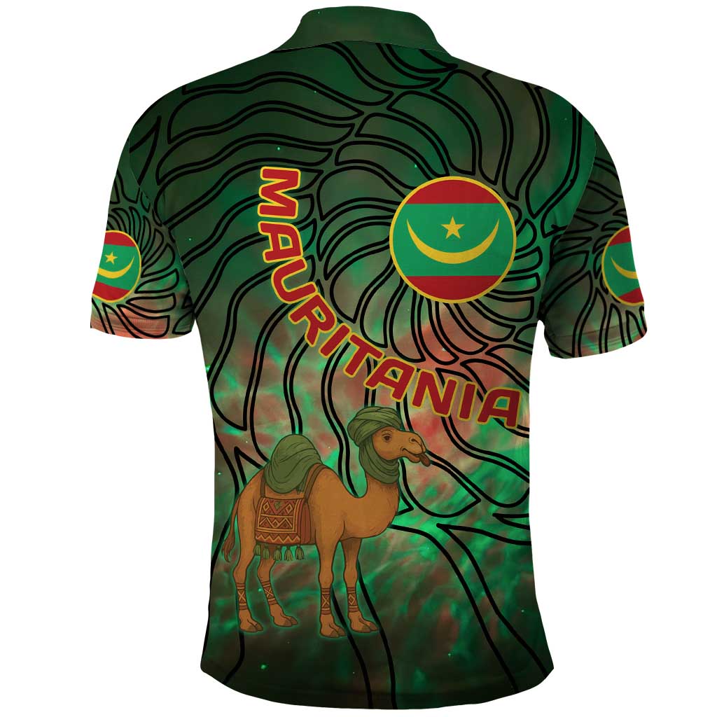 Mauritania Polo Shirt with Green Tie Dye Camel and Crescent Moon Flag Design TS04